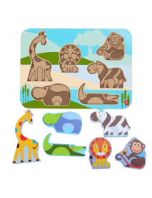 Koka attīstoša spēle - puzle "Safari dzīvnieki" Lucy&Leo Safari Animals Wooden Peg Puzzle LL224