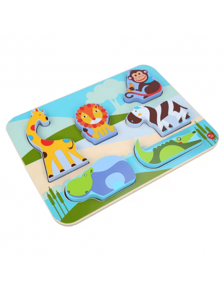 Koka attīstoša spēle - puzle "Safari dzīvnieki" Lucy&Leo Safari Animals Wooden Peg Puzzle LL224