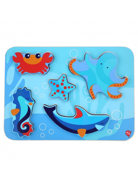 Koka attīstoša spēle - puzle Lucy&Leo Ocean and Sea Animals Wooden Peg Puzzle LL227