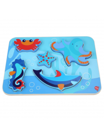 Koka attīstoša spēle - puzle Lucy&Leo Ocean and Sea Animals Wooden Peg Puzzle LL227