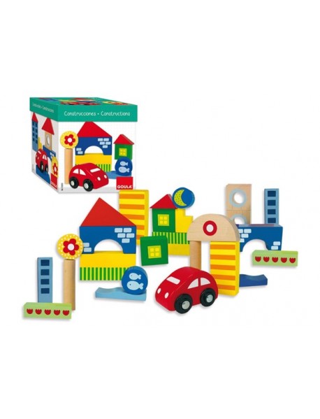 Koka attīstoša rotaļlieta kluči 25 gab. + 1 automašīna Goula Box w. 25 Blocks+Car 50202