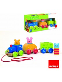 Koka attīstoša rotaļlieta vilciens Goula Train with Animals 55213