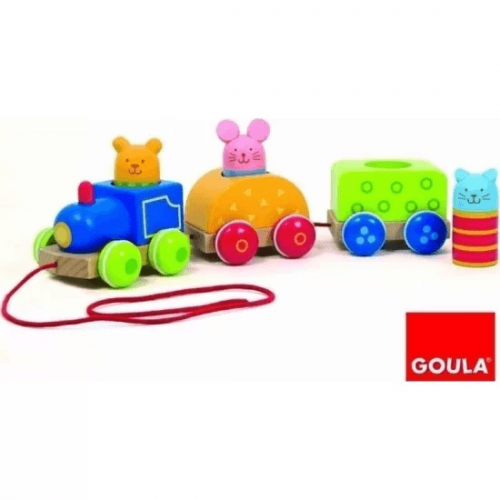 Koka attīstoša rotaļlieta vilciens Goula Train with Animals 55213
