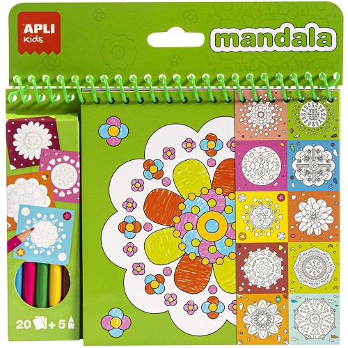 Mandalu krāsojamā grāmata ar krāsainiem zīmuļiem