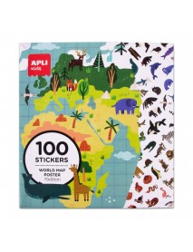 Liels plakāts ar atkārtoti lietojamām uzlīmēm PASAULES KARTE