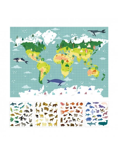 Liels plakāts ar atkārtoti lietojamām uzlīmēm PASAULES KARTE Liels plakāts ar atkārtoti lietojamām uzlīmēm PASAULES KARTE