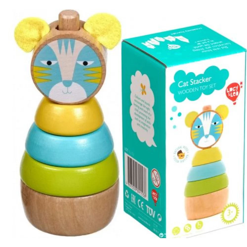 aatoys.lv: Koka attīstoša rotaļlieta piramīda Lucy&Leo Pyramid Cat/Tiger LL153